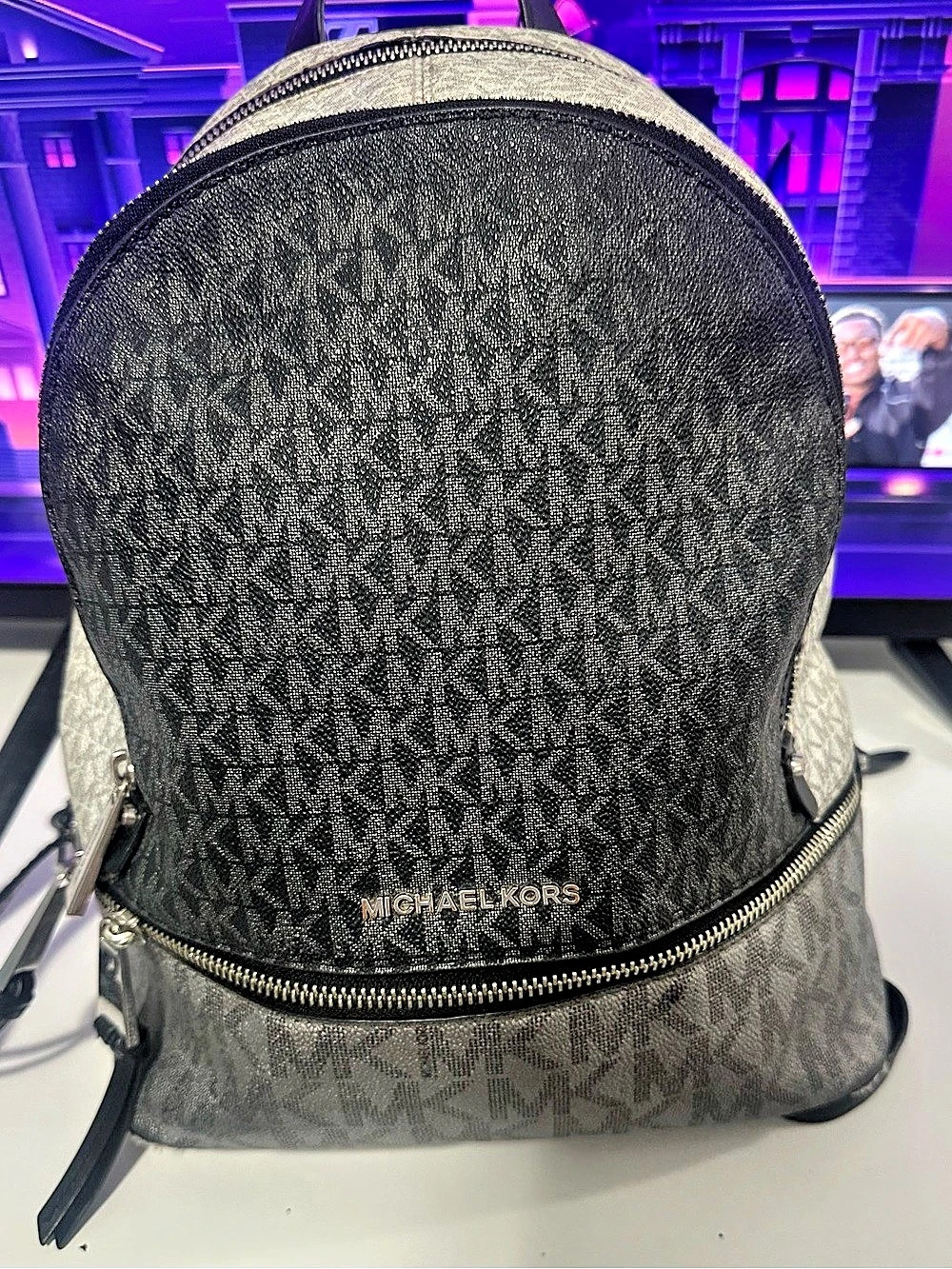 Michael Kors Slater Medium Two-Tone Logo Backpack Black & Gray